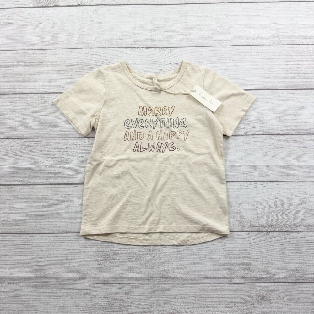 Rylee + Cru Kids Graphic T-Shirt Cream “Merry Everything” Short Sleeve NWT 4-5